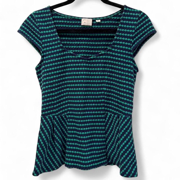 Anthropologie Tops - Postmark Anthropologie Green and Navy Textured Peplum Top-Size S